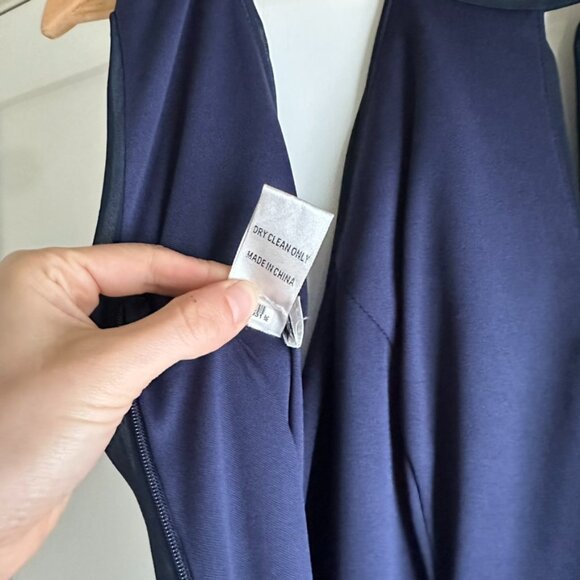 Bill Levkoff High-Neck Keyhole Chiffon Floor Length Bridesmaid Dress in Navy - Picture 10 of 13